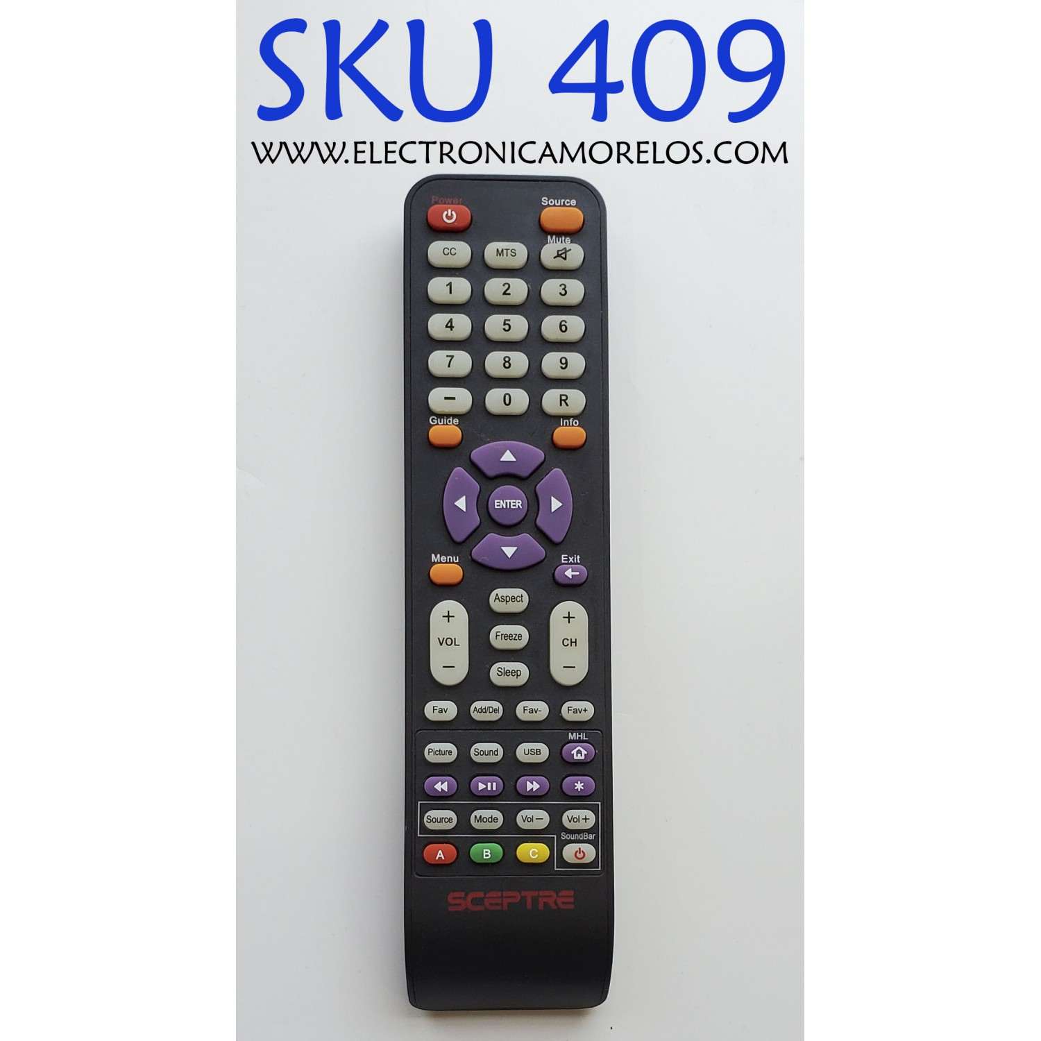 CONTROL PARA TV SCEPTRE (ORIGINAL) / NUMERO DE PARTE YC-53-3